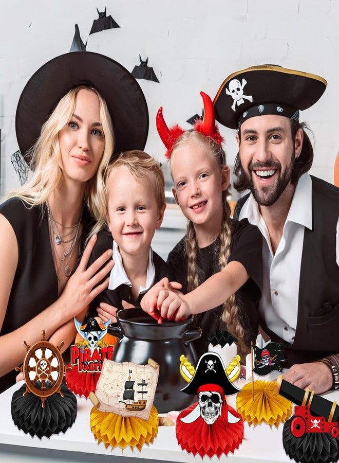 Koeilay 9 Pcs Pirate Party Decorations Honeycomb Centerpiece Table Decoration Pirate Ship Captain Hat Parrot Treasure Map Skull Cake Topper Nautical Decor for Birthday Party Baby Shower Office Classroom - Image 5